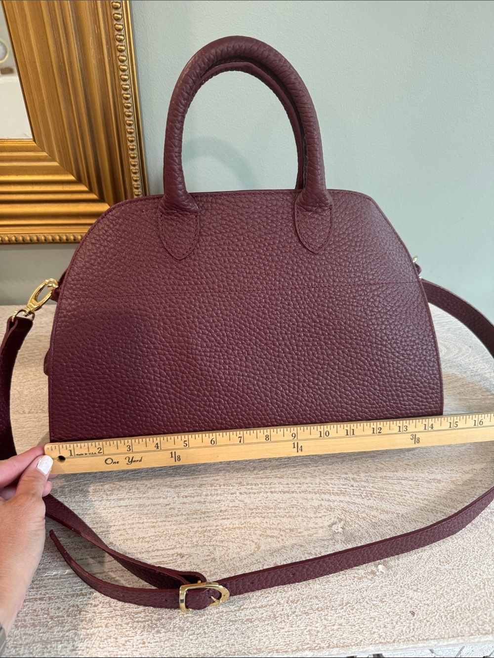 Structured Pebbled Leather Tote in Burgundy - Women's Top-Handle Bag